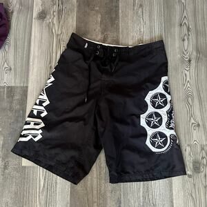 no fear black white grunge y2k swim trunks mens